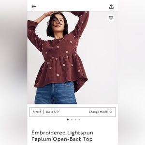 Embroidered Lightspun
Peplum Open-Back Top